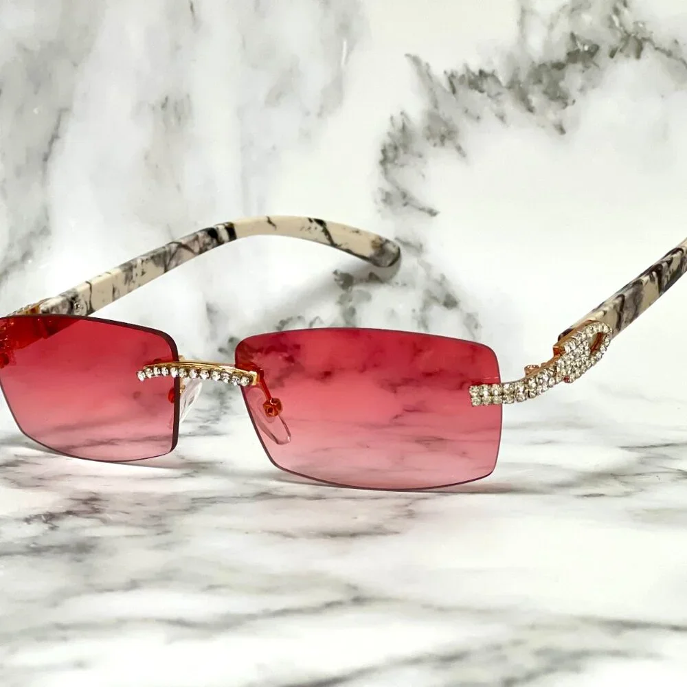Men Women Sunglasses Red Lens Fashion Designer New Style‎ Square Rimless Lentes